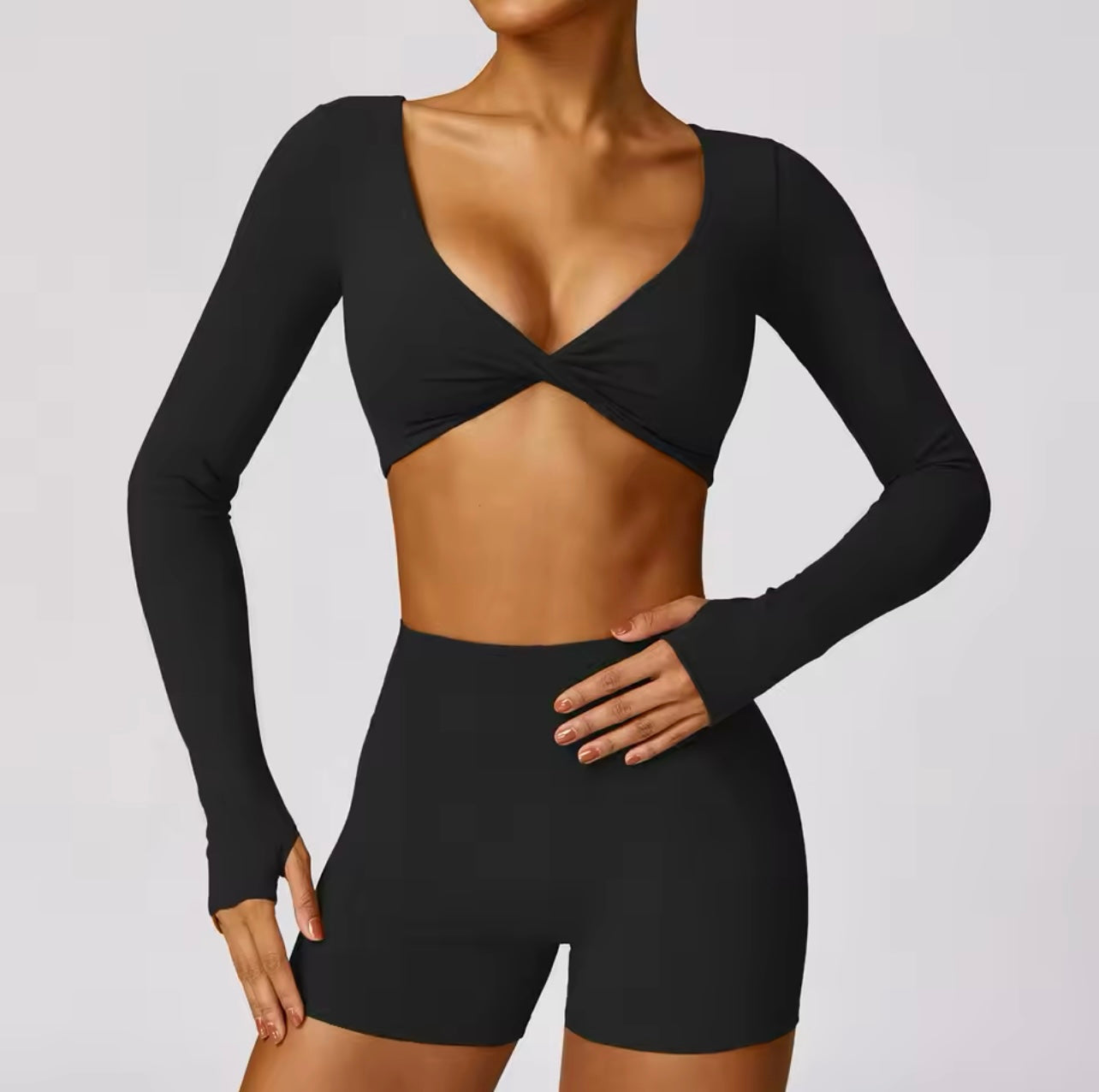 Women's Yoga Set: 2-Piece Workout Tracksuit with Long Sleeve Crop Top and High Waist Leggings