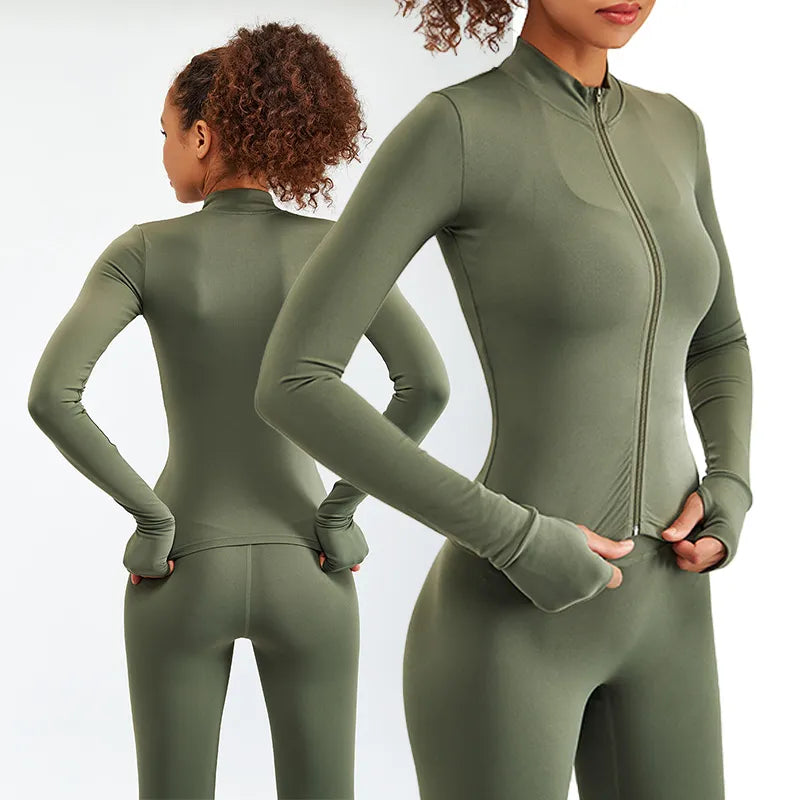 Long Sleeve High Waist Zipper Yoga Set 2PCS