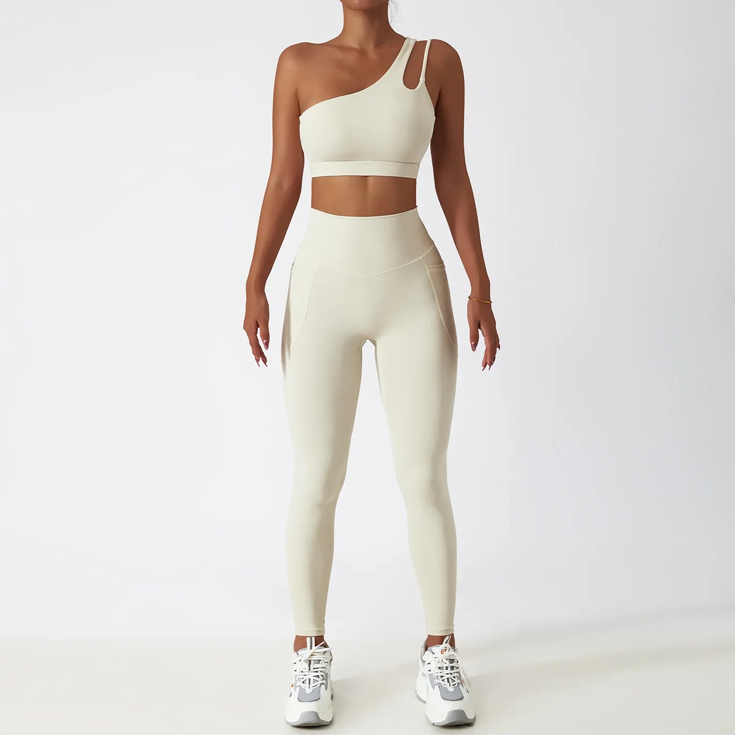 Sexy Seamless Yoga Set - High Waist Leggings and One Shoulder Sports Bra Combo!