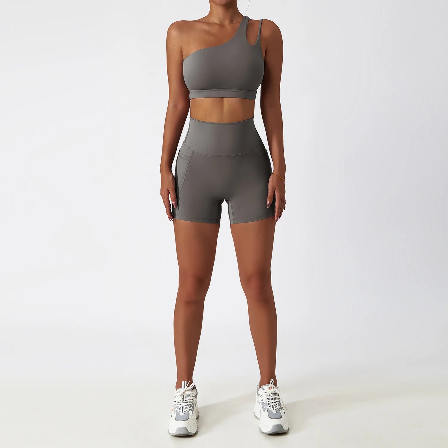 Sexy Seamless Yoga Set - High Waist Leggings and One Shoulder Sports Bra Combo!