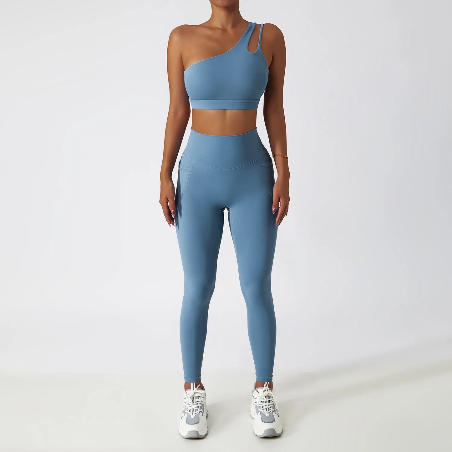 Sexy Seamless Yoga Set - High Waist Leggings and One Shoulder Sports Bra Combo!