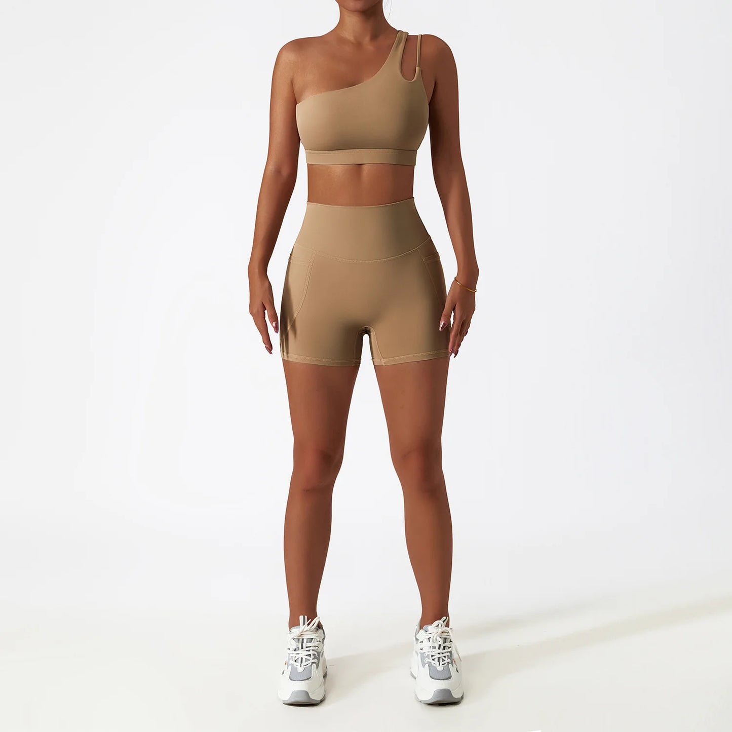 Sexy Seamless Yoga Set - High Waist Leggings and One Shoulder Sports Bra Combo!